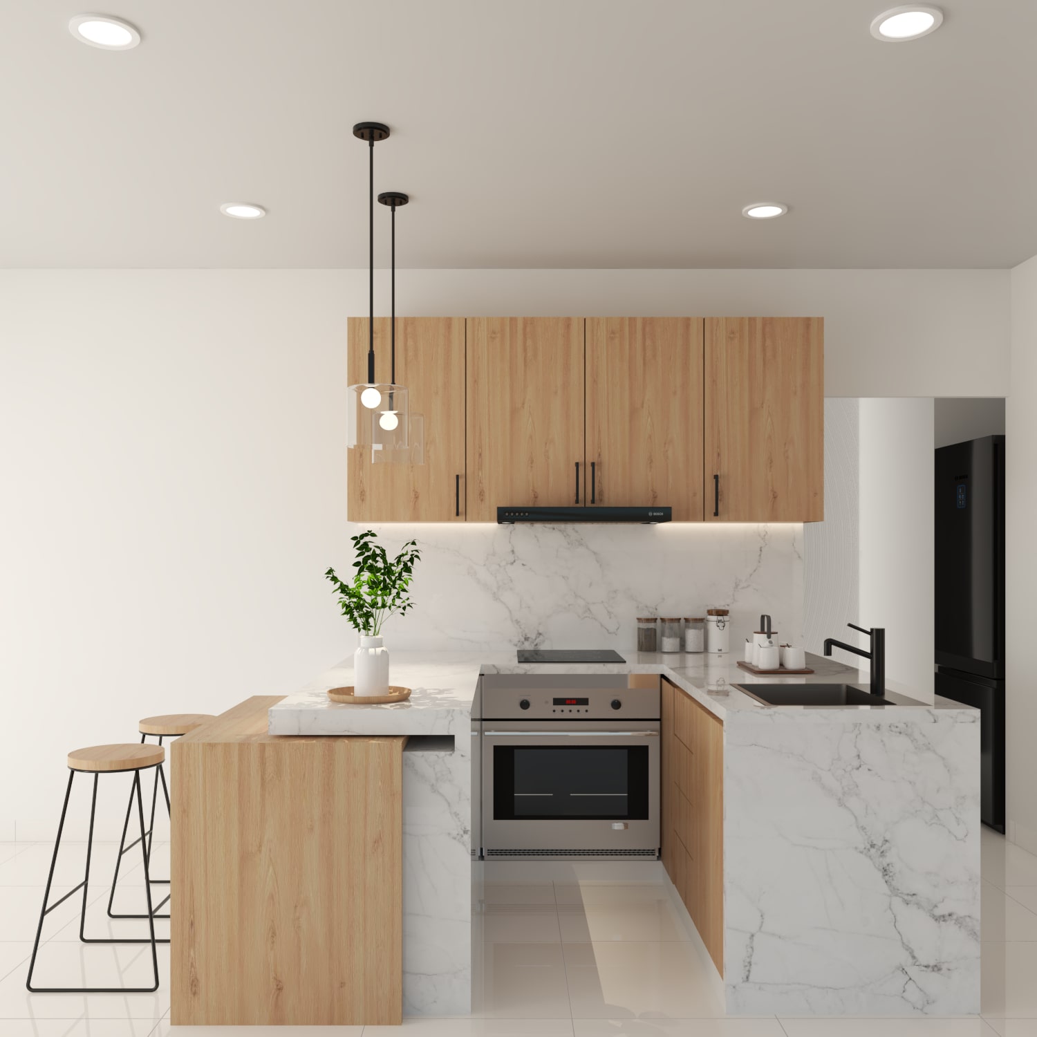 Compact Kitchen Cabinet Design With Ambient Lights | Livspace