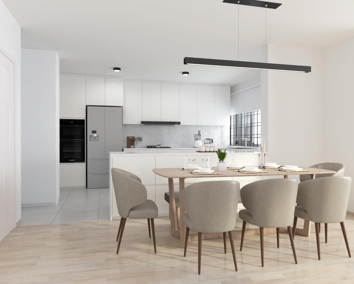 Spacious Dining Room Design With Rectangular Table | Livspace