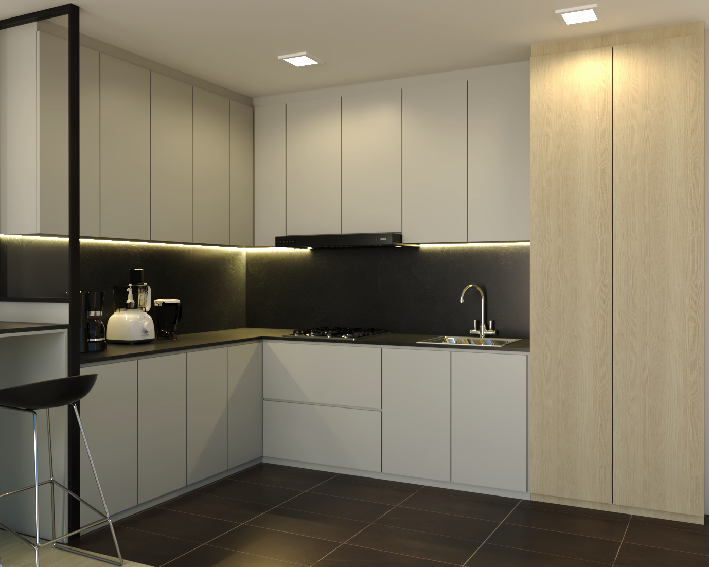 White And Black Contemporary Kitchen Design | Livspace