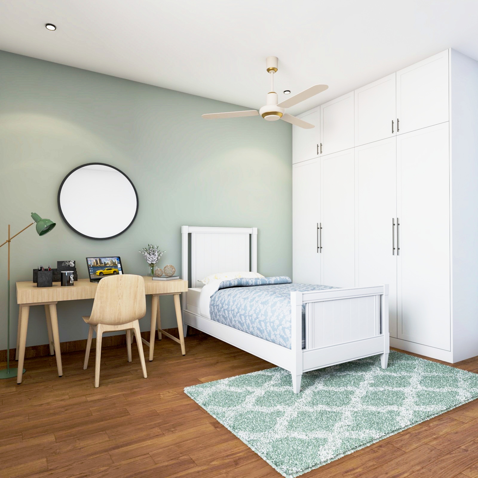 Kids Room Design With Pastel Green Accent Wall | Livspace