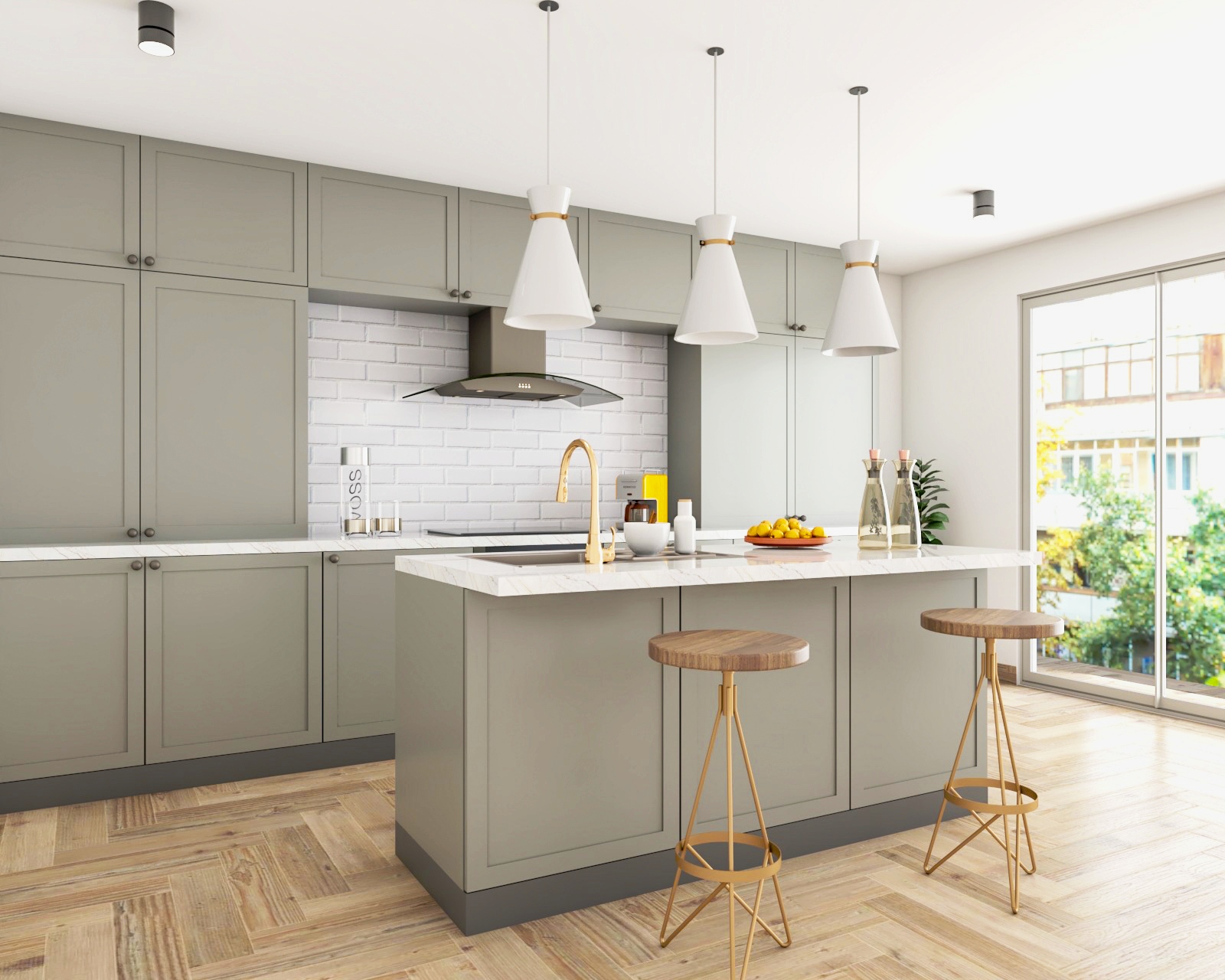 Modular Grey Kitchen Design With Kitchen Island | Livspace