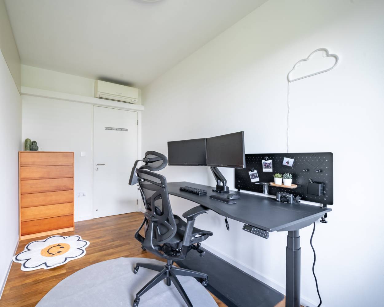 Dark Grey Home Office Design With Swivel Chair | Livspace