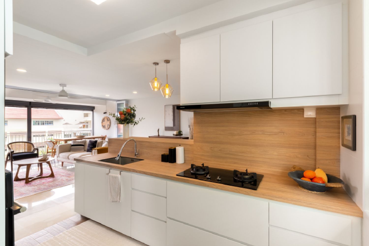 Parallel Scandinavian White And Wood Kitchen Design | Livspace