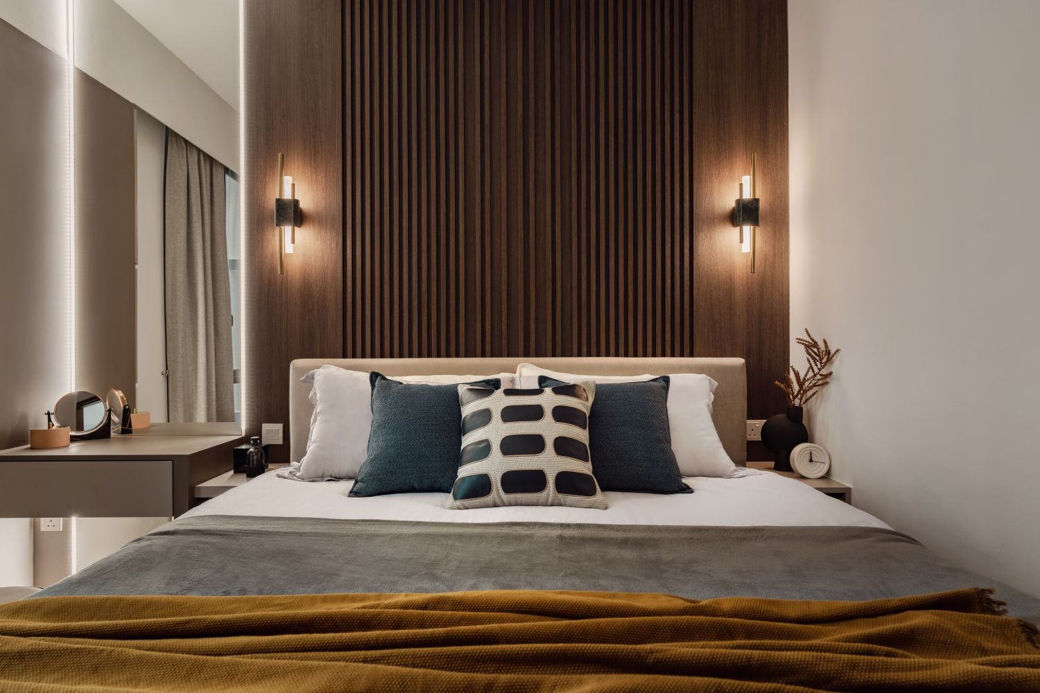 Dark Wood Wall Design For Bedrooms With Wooden Panelling | Livspace