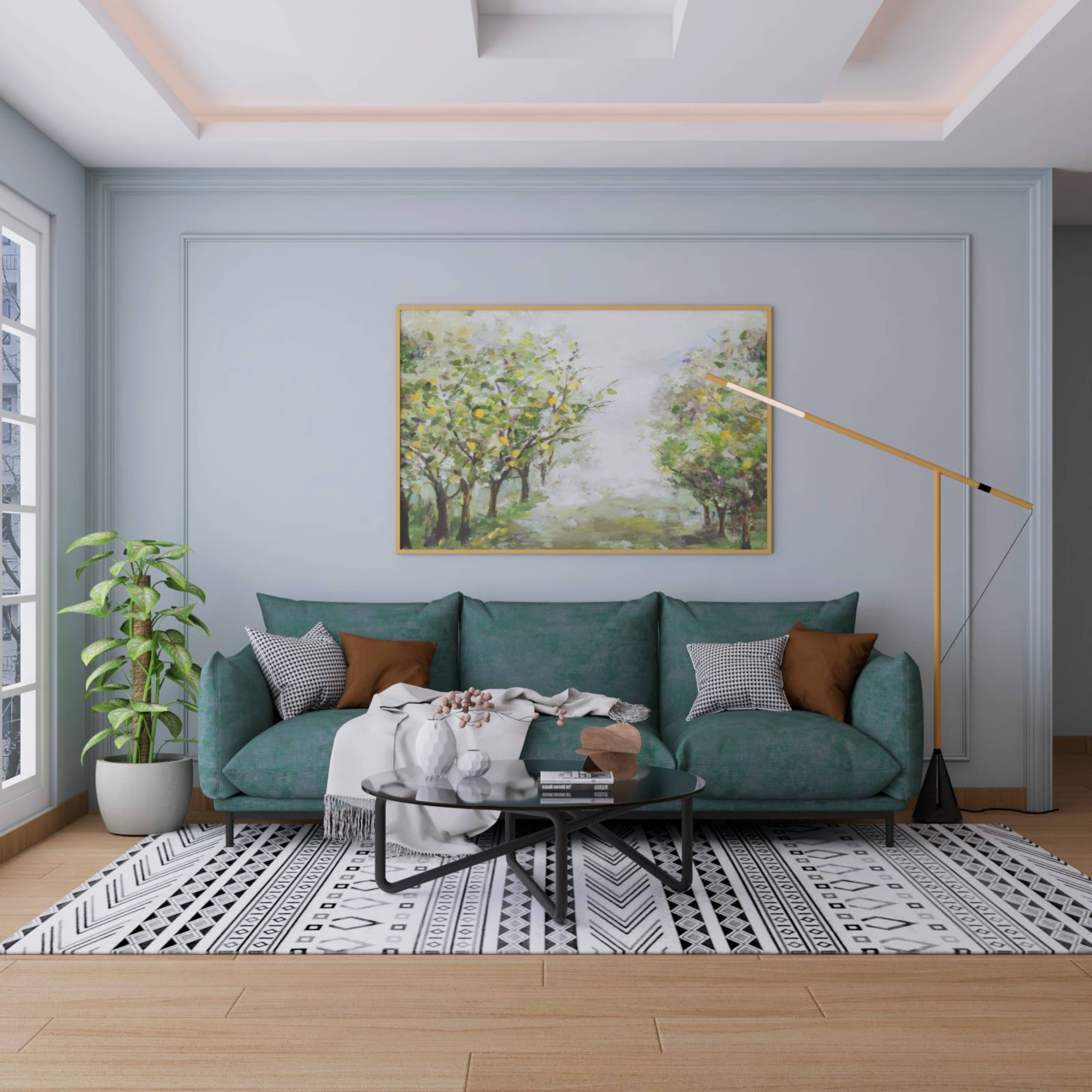 Living or Bedroom Modern Accent Wall Design: Sky Blue Paint With Trims ...