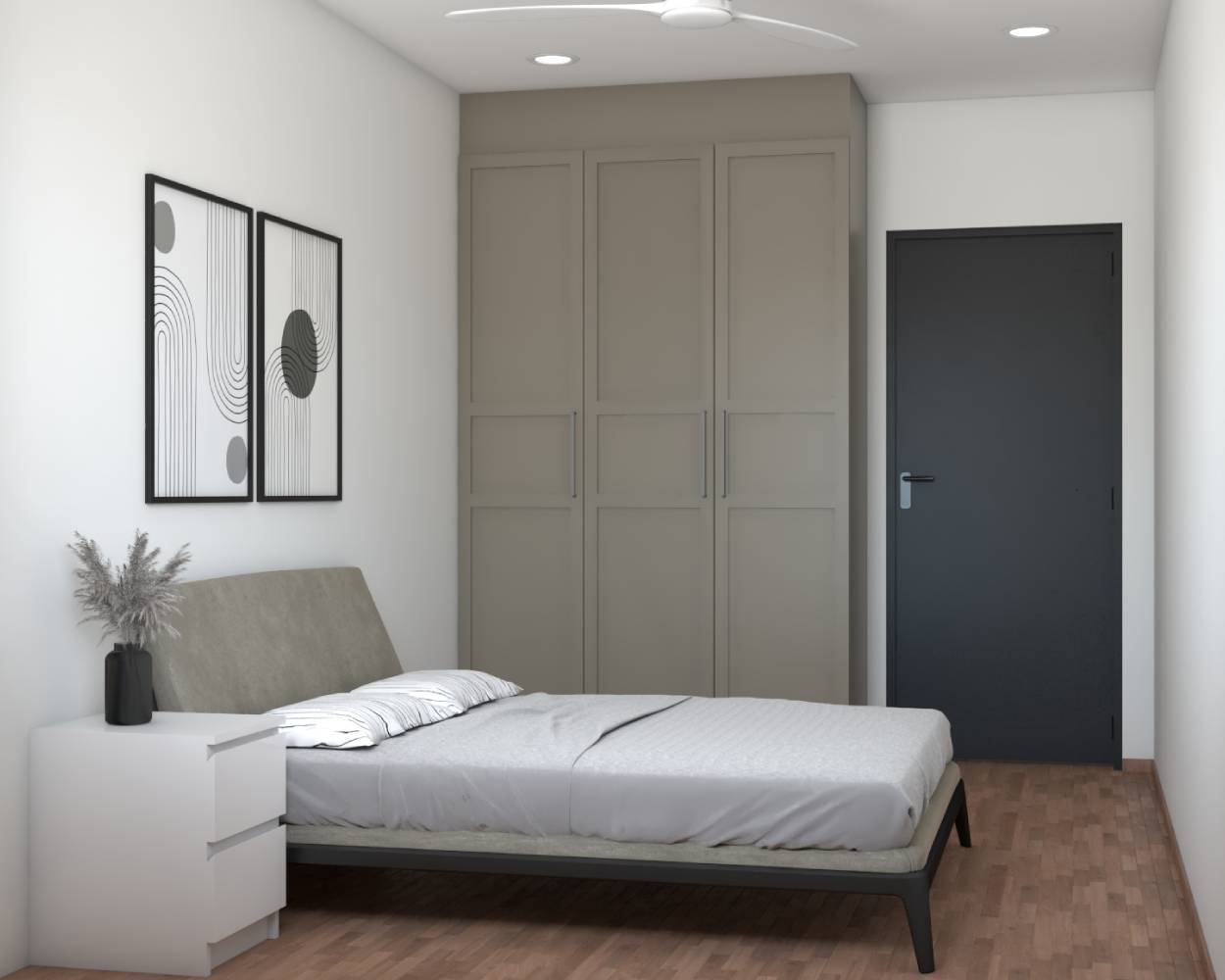 3-Door Grey Minimal Wardrobe Design For Bedrooms | Livspace