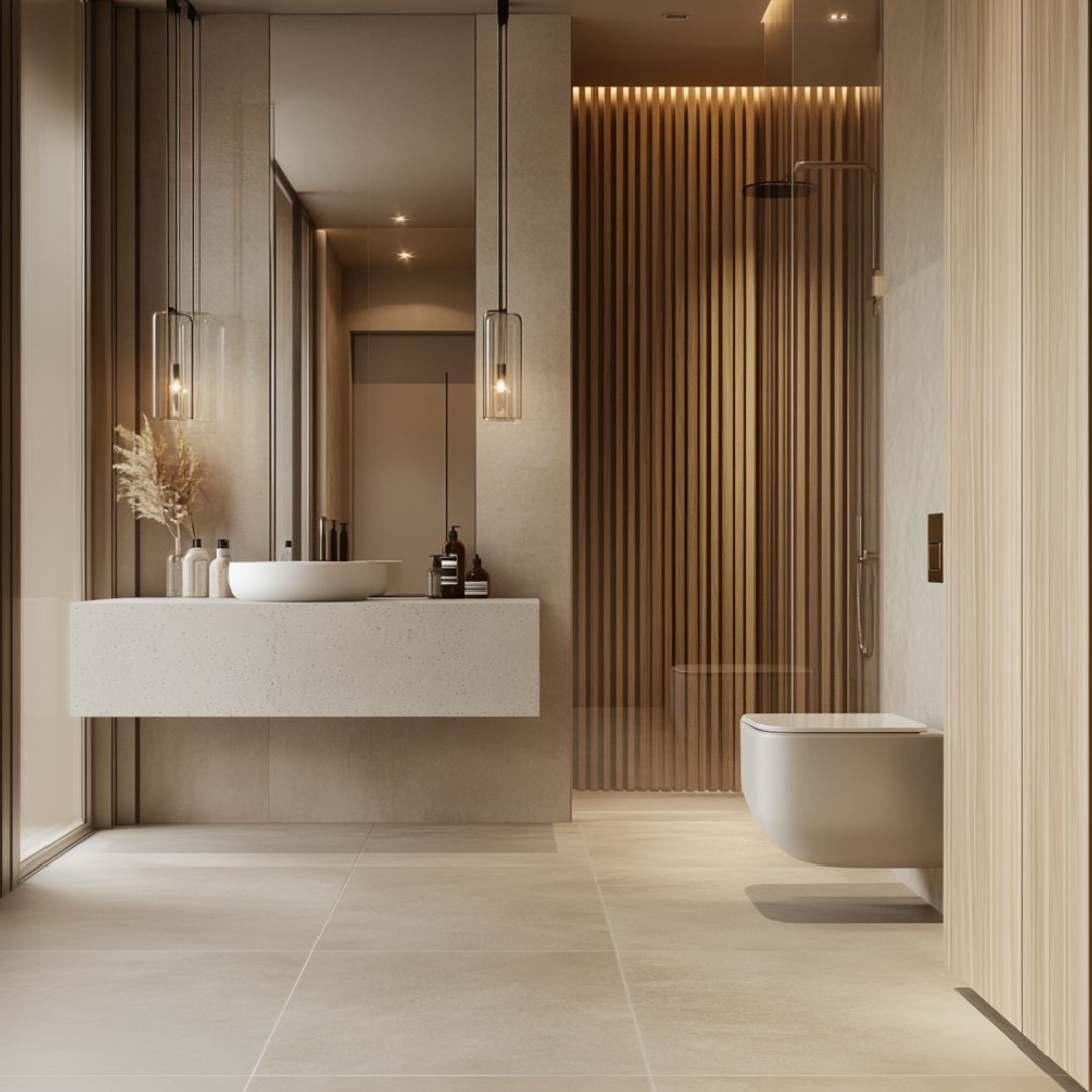 Bathroom Design with Contemporary Clean-Line Vanity, Marble Counter ...