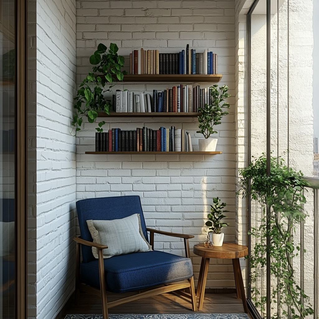 Cozy Rustic Balcony Design Featuring Exposed Brick and Inviting Outdoor ...
