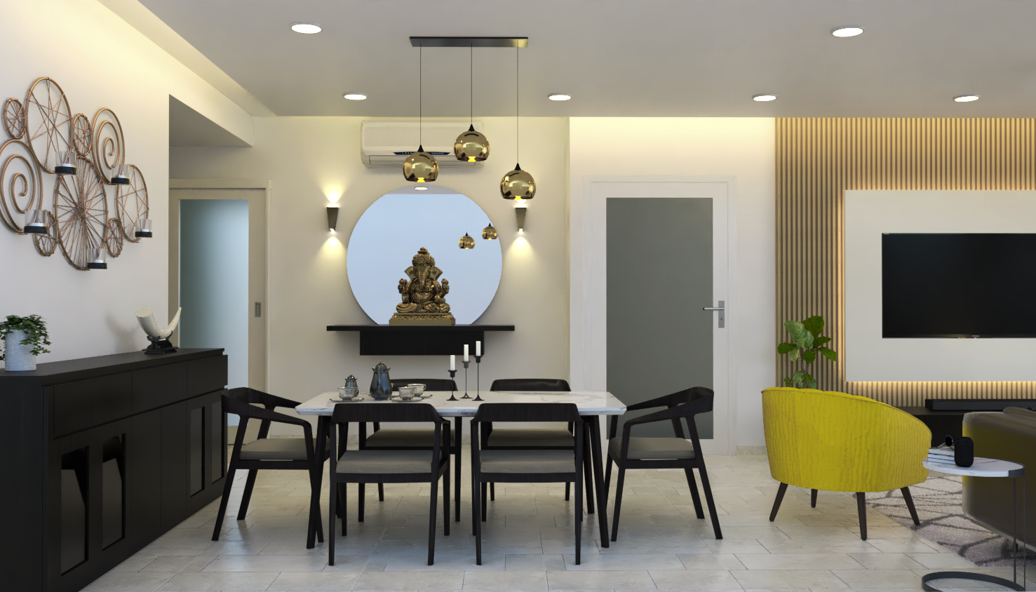 Black Dining Table Spacious Traditional Dining Room Design | Livspace