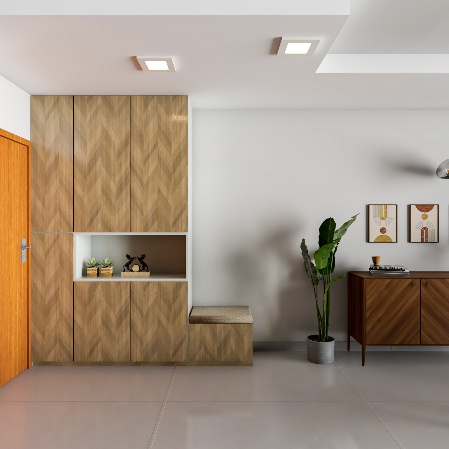 Floor to Ceiling Open Unit Spacious Entrance Foyer Design | Livspace