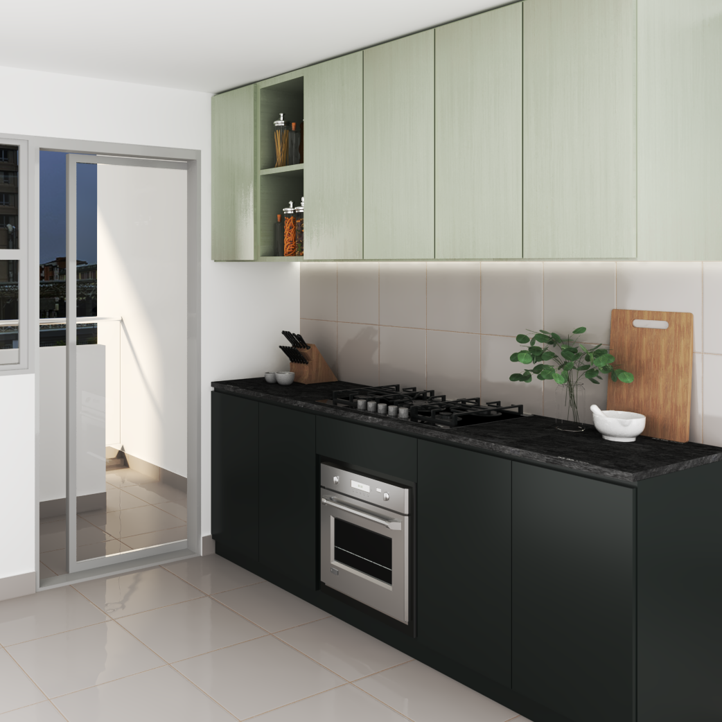 Dual Tone Contemporary Modular Kitchen Design with Balcony | Livspace