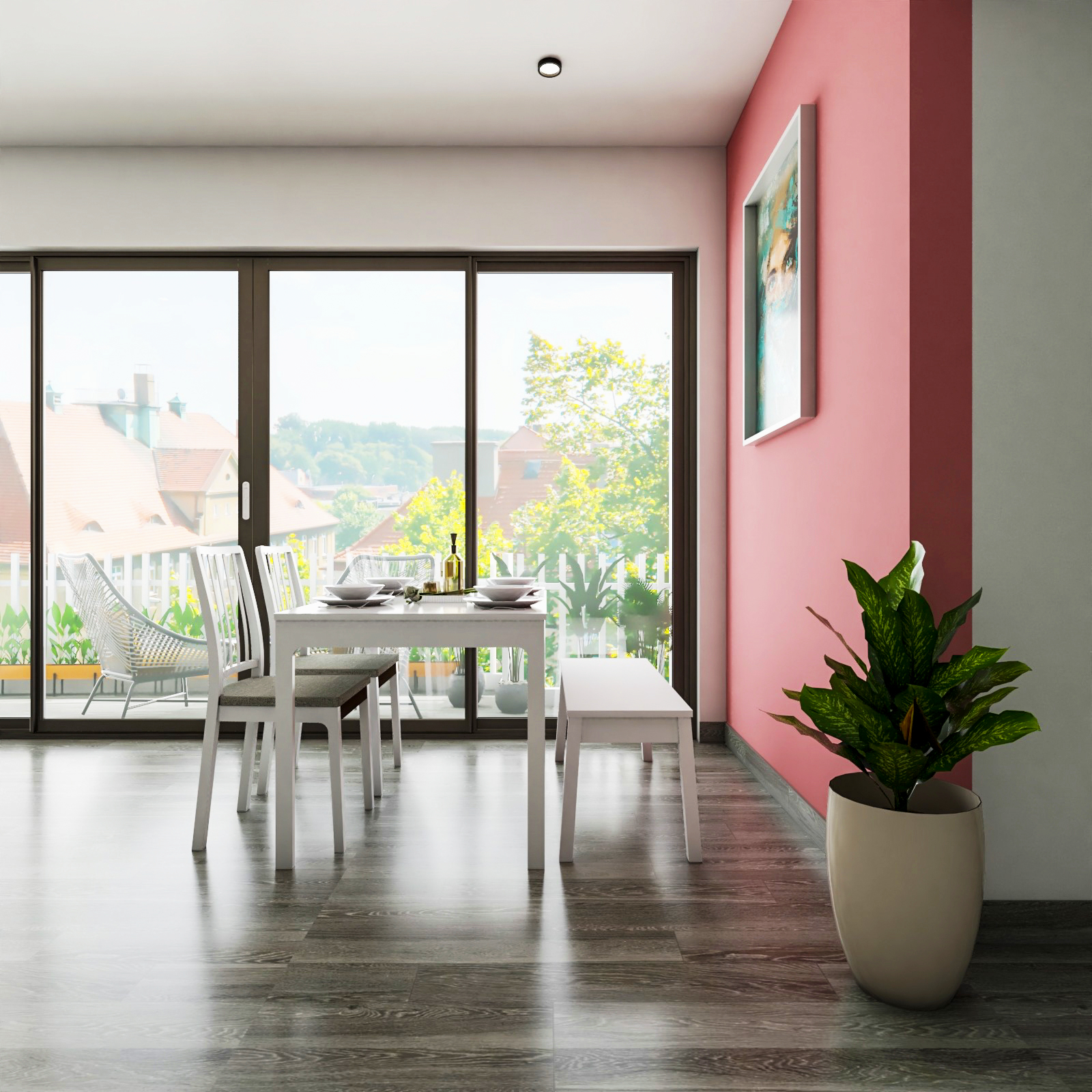 Modern Compact Dining Room Design With Indoor Plants | Livspace