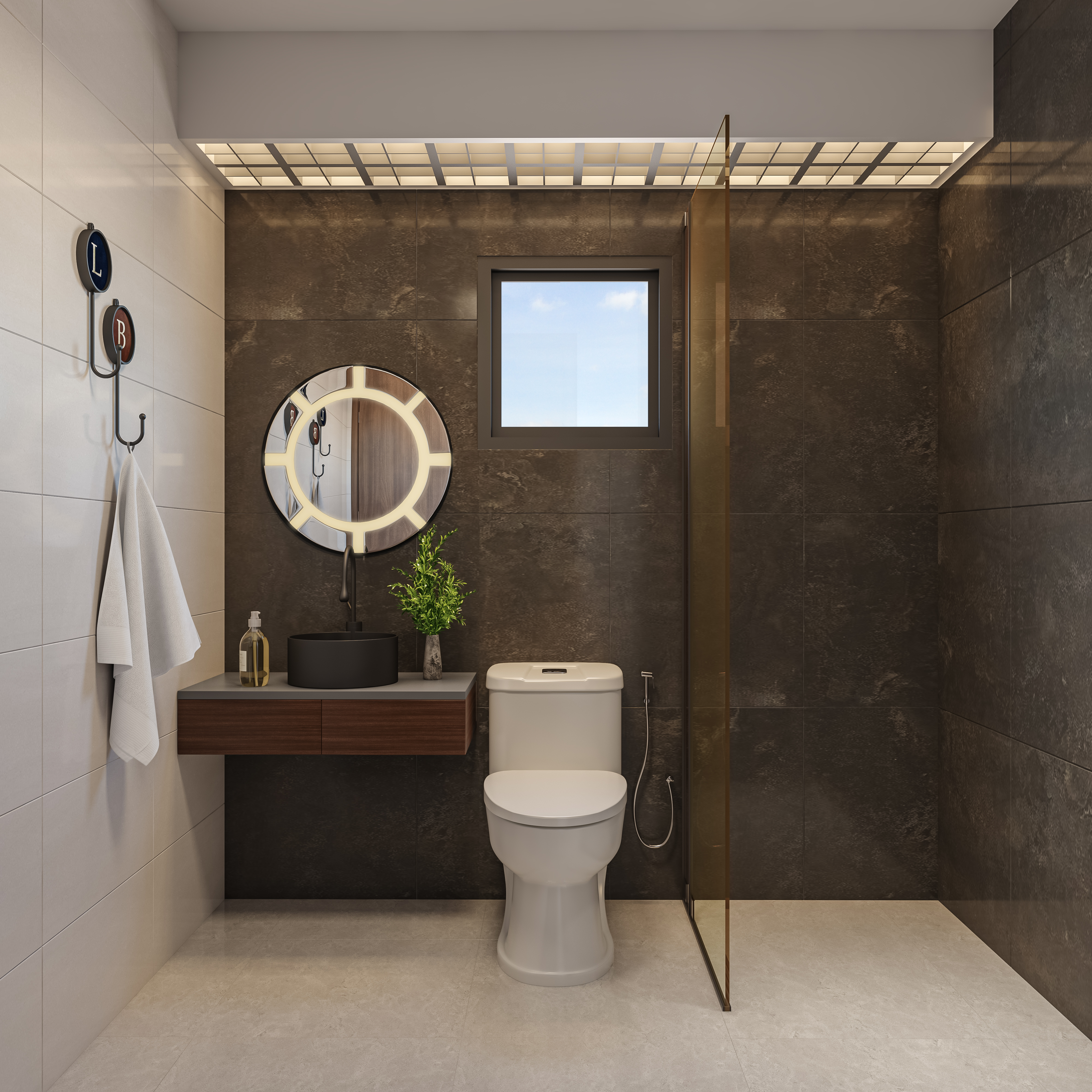 Modern Toilet Design With Ceiling Ledges | Livspace