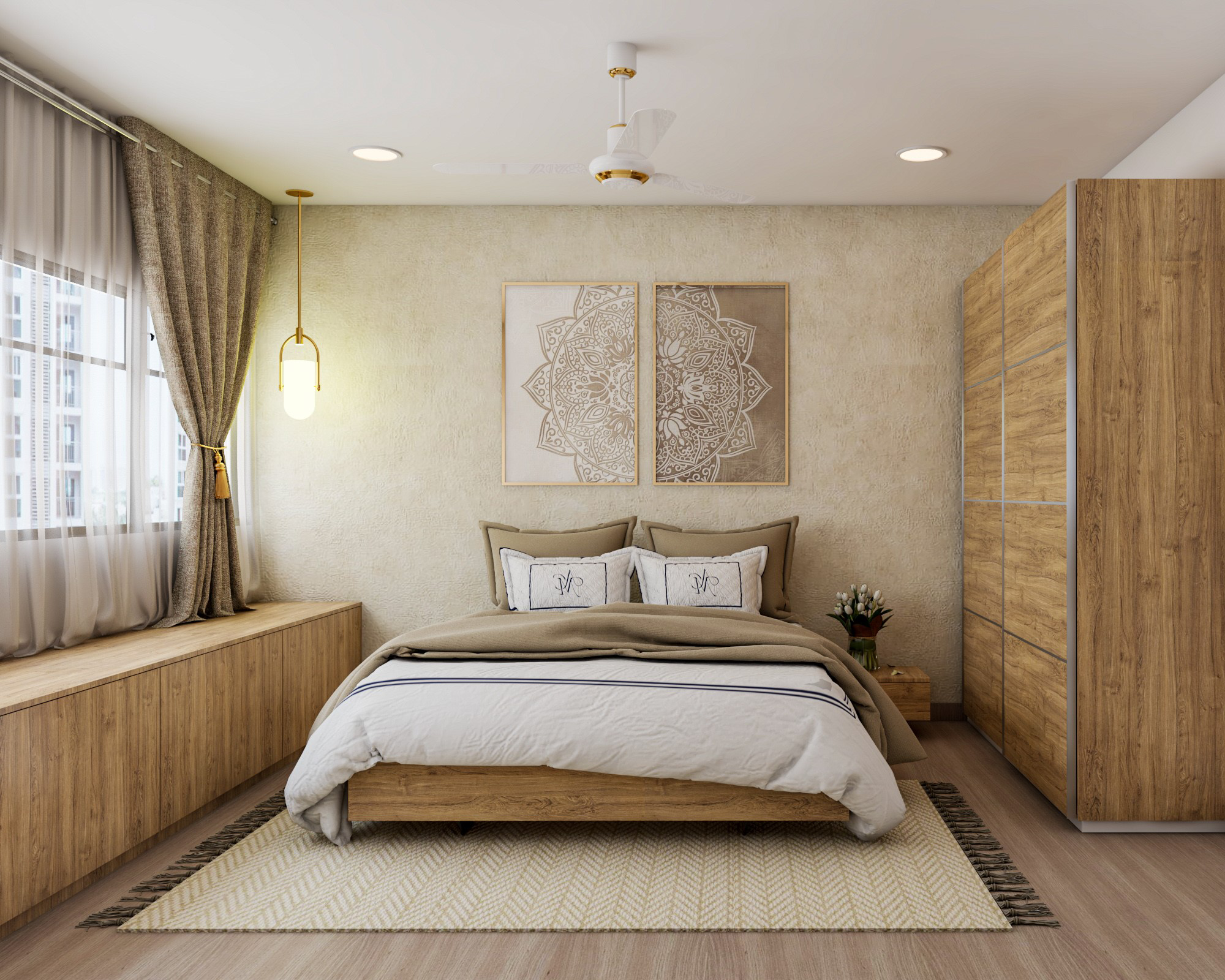 Scandinavian Bedroom Design with Warm Wooden Vibes and Mandala Picture ...