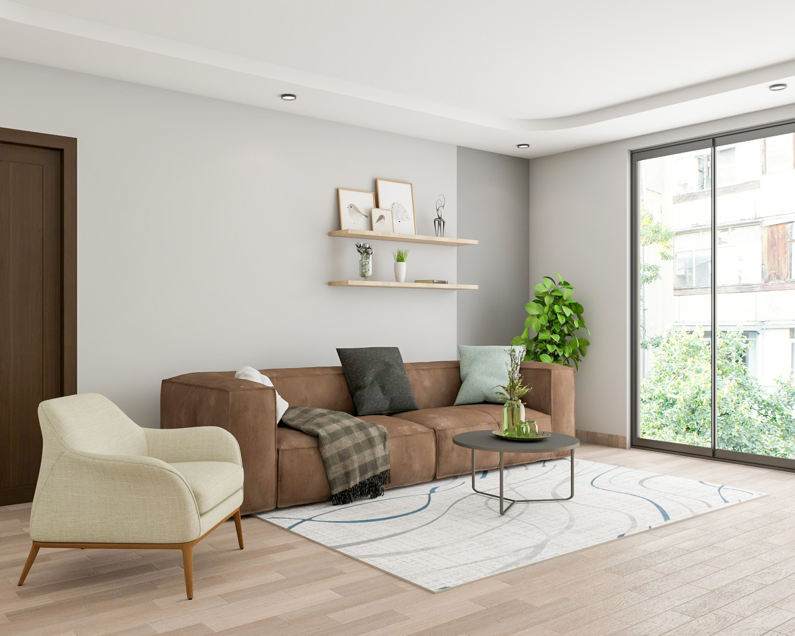 Dual-Toned Living Room Wall Paint Design In Shades Of Grey | Livspace
