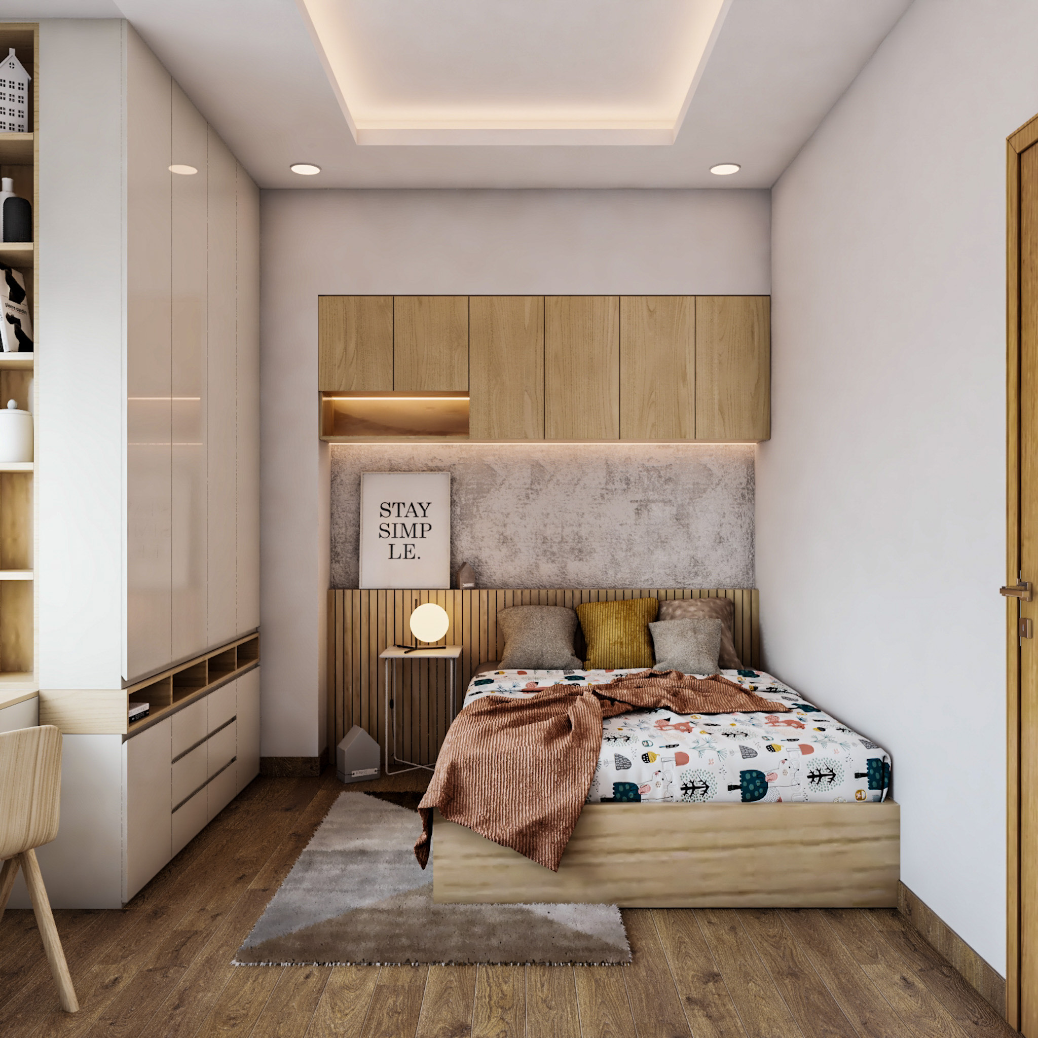 Single Layered Peripheral False Ceiling Design With Spot Lights | Livspace