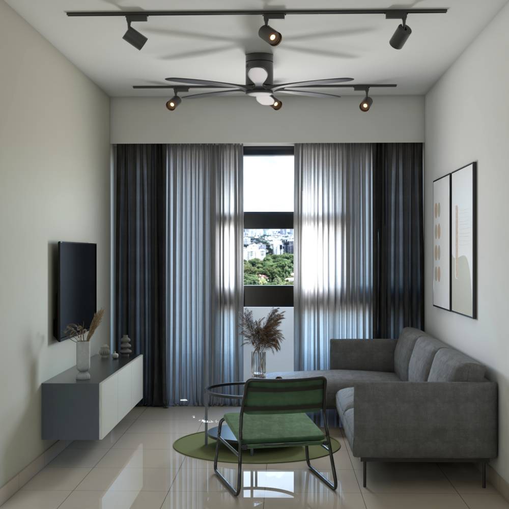 Living Room Design With Grey L-Shaped Sectional Sofa - 16 m² | Livspace