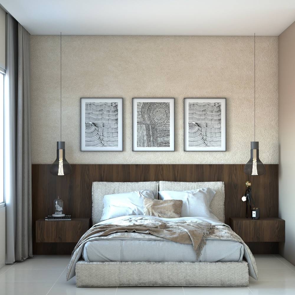 Contemporary Beige And Brown Wall Design With Paint And Wooden Panel ...