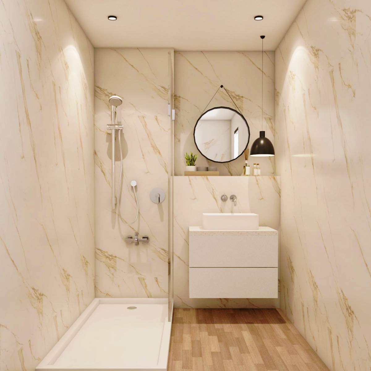 White And Brown Marble Bathroom Wall Tiles | Livspace