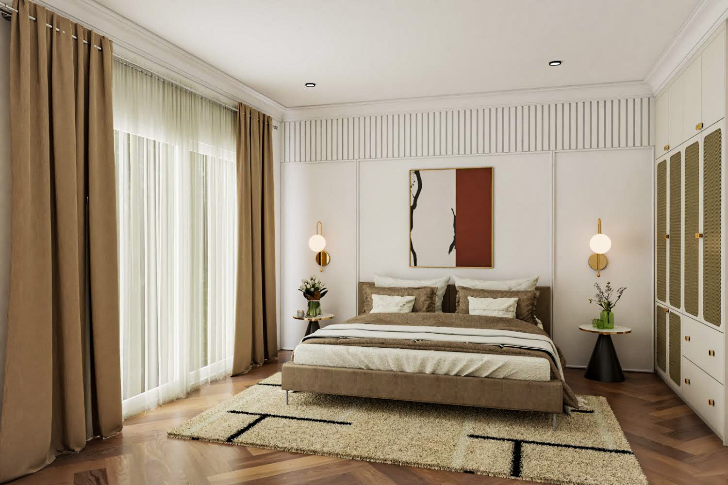 White Wall Trims And Fluted Panels Wall Design With Scandinavian ...