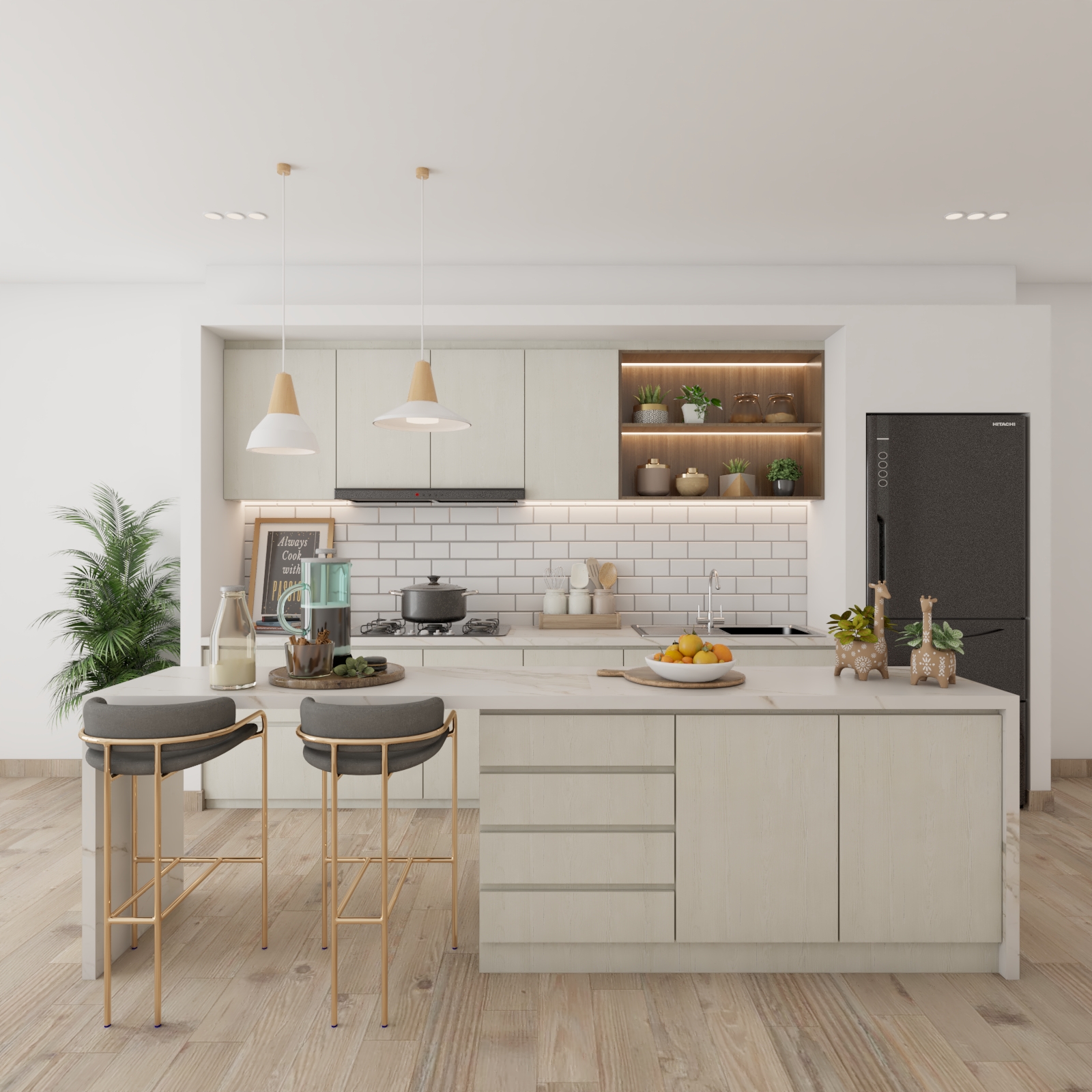 Cream-Toned Kitchen Island Design With With Suede-Finish Cabinets ...