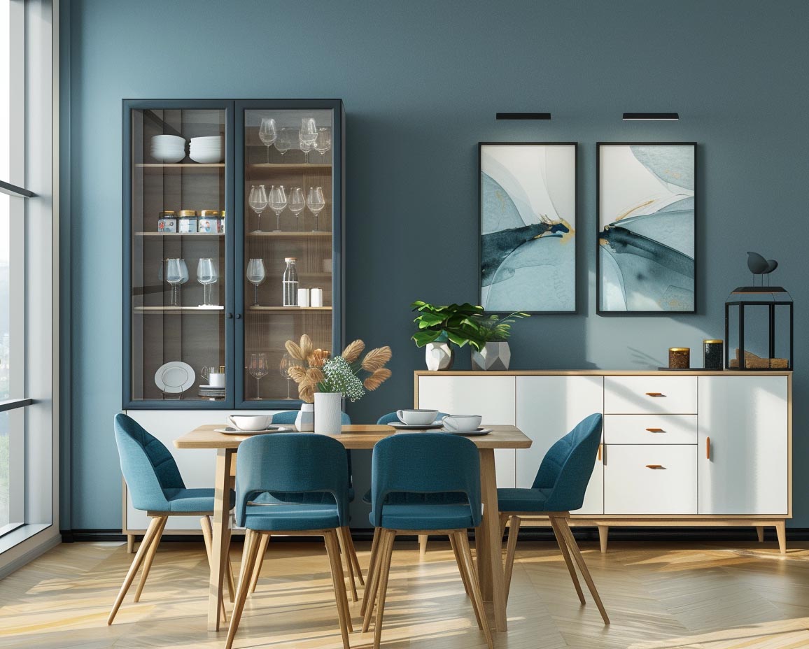 Customizable Modern Blue Wall Paint Design to Enhance Dining Room Decor ...