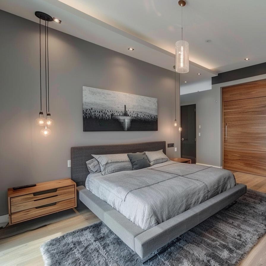 Grey Wall Paint Design with Elegant White Ceiling Contrast in Modern