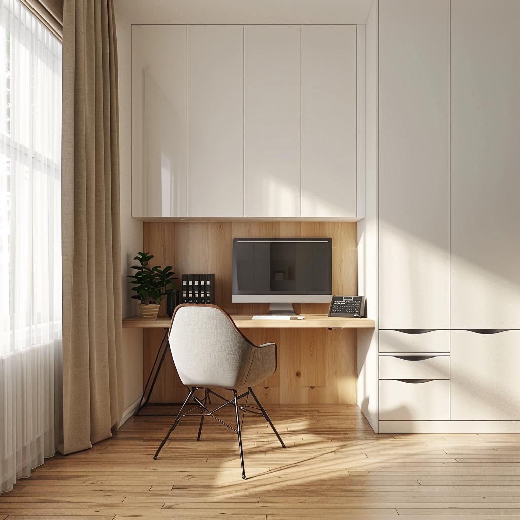 Contemporary White and Wood Home Office Design with SuedeFinished