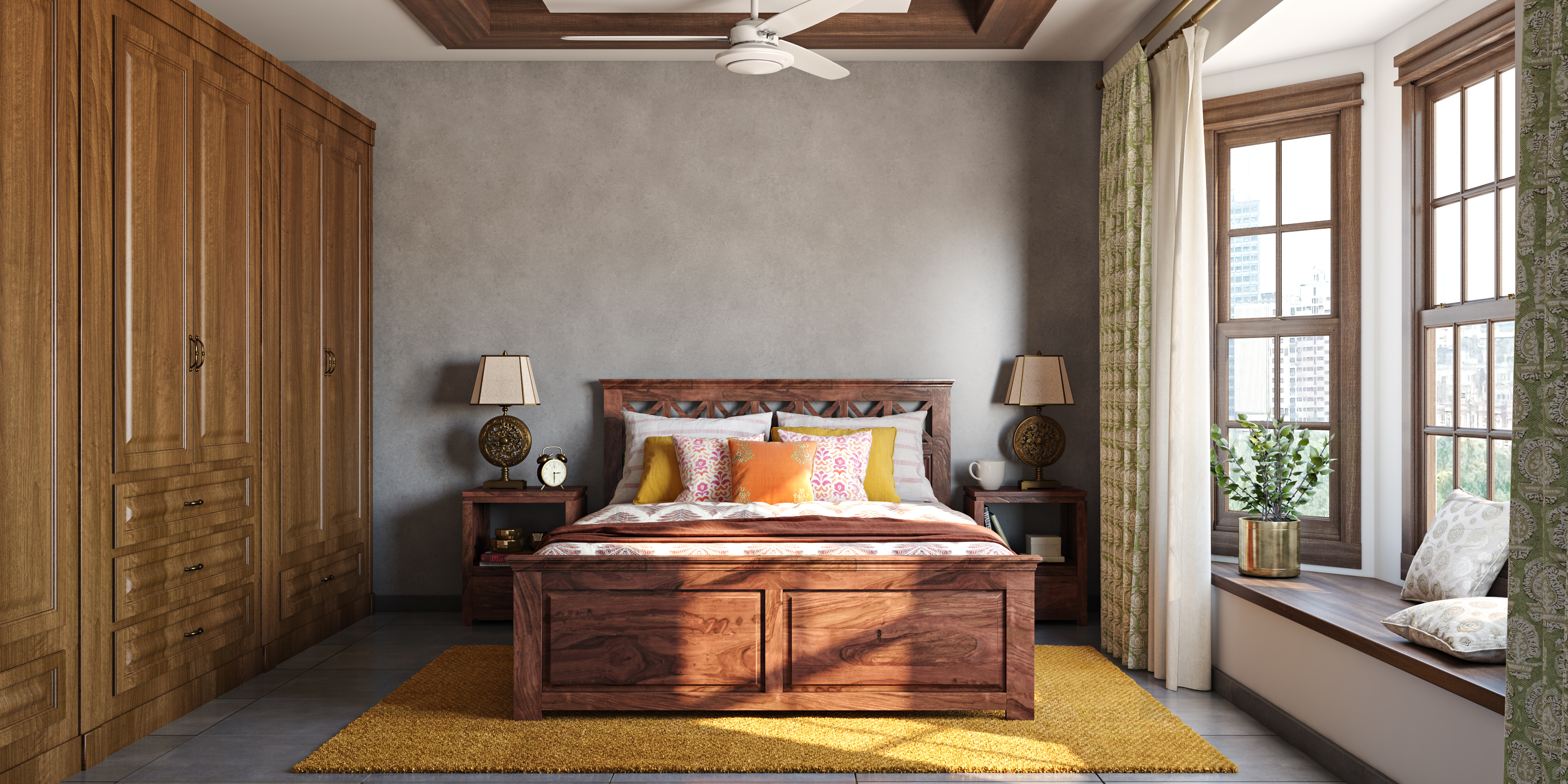 Spacious Traditional Master Bedroom With Oak Wood Furniture | Livspace
