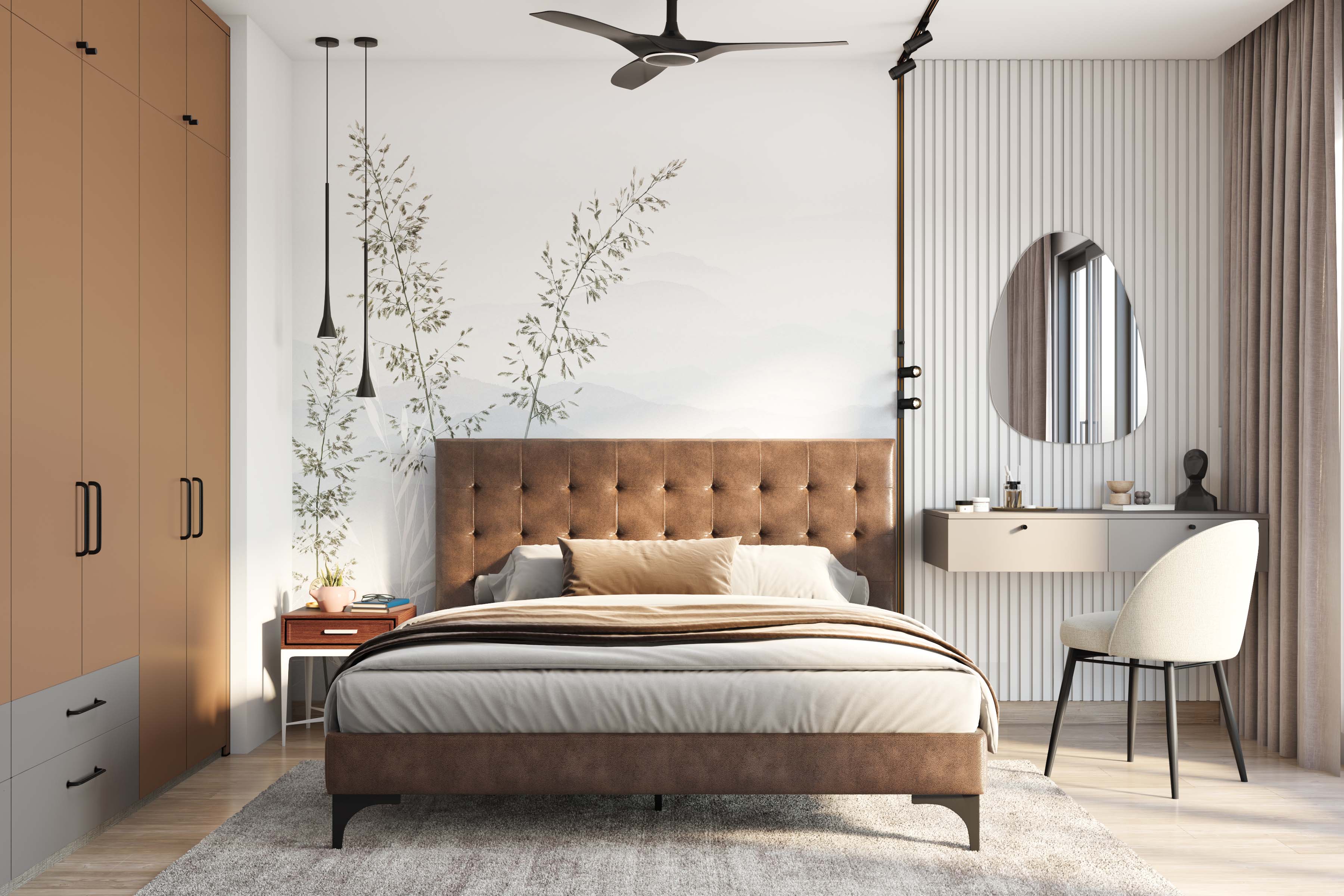 Guest Bedroom Design With Contemporary Built-in Wardrobe and Vanity ...
