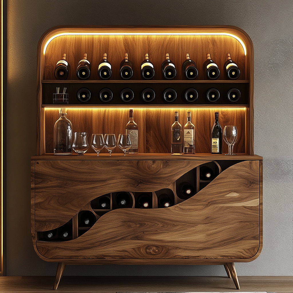 Modern Wood Home Bar Design with High Gloss Veneer Finish, Wine Racks ...