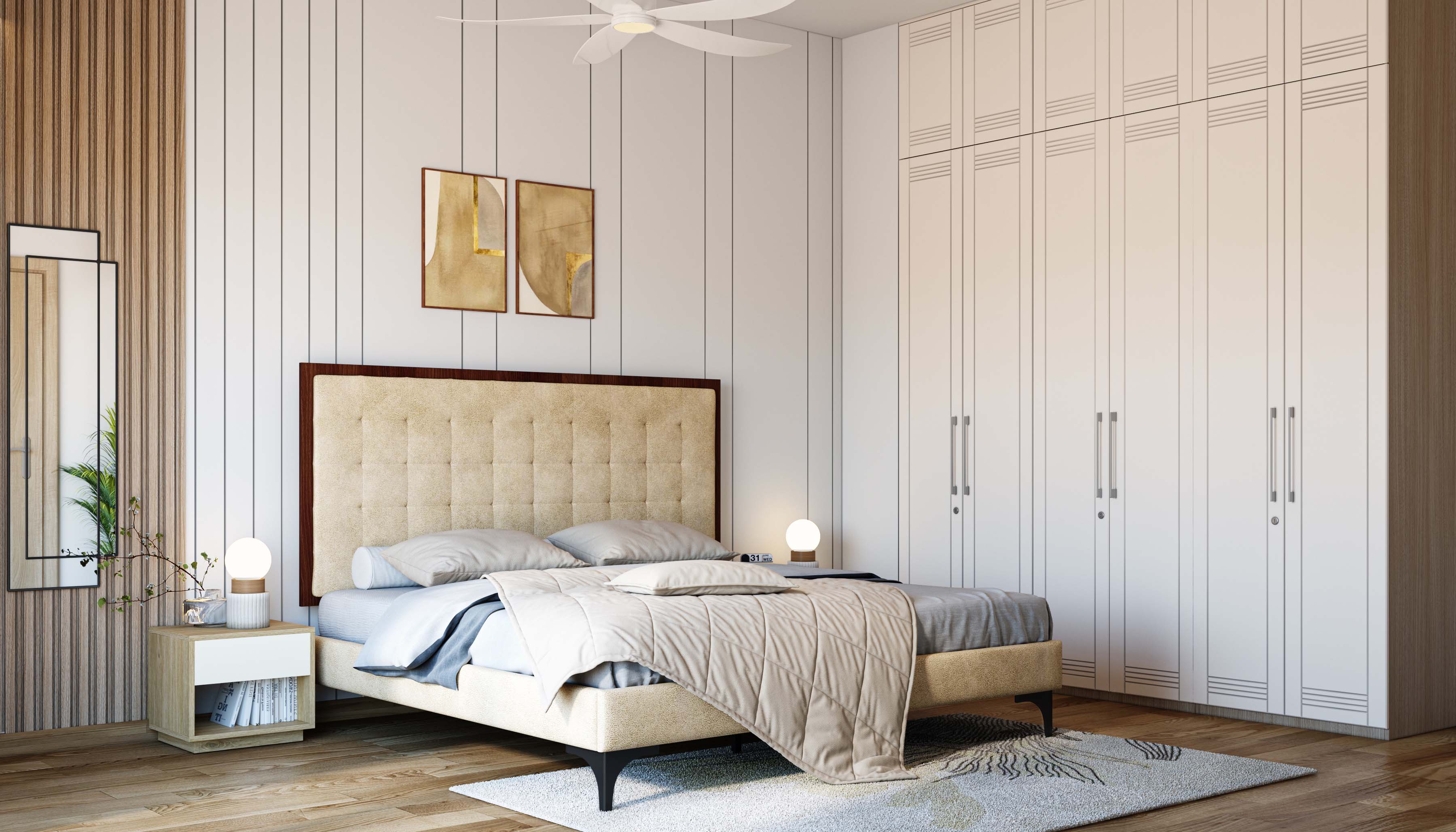 Master Bedroom Design with Modern Wall Panels and Floor-to-Ceiling ...