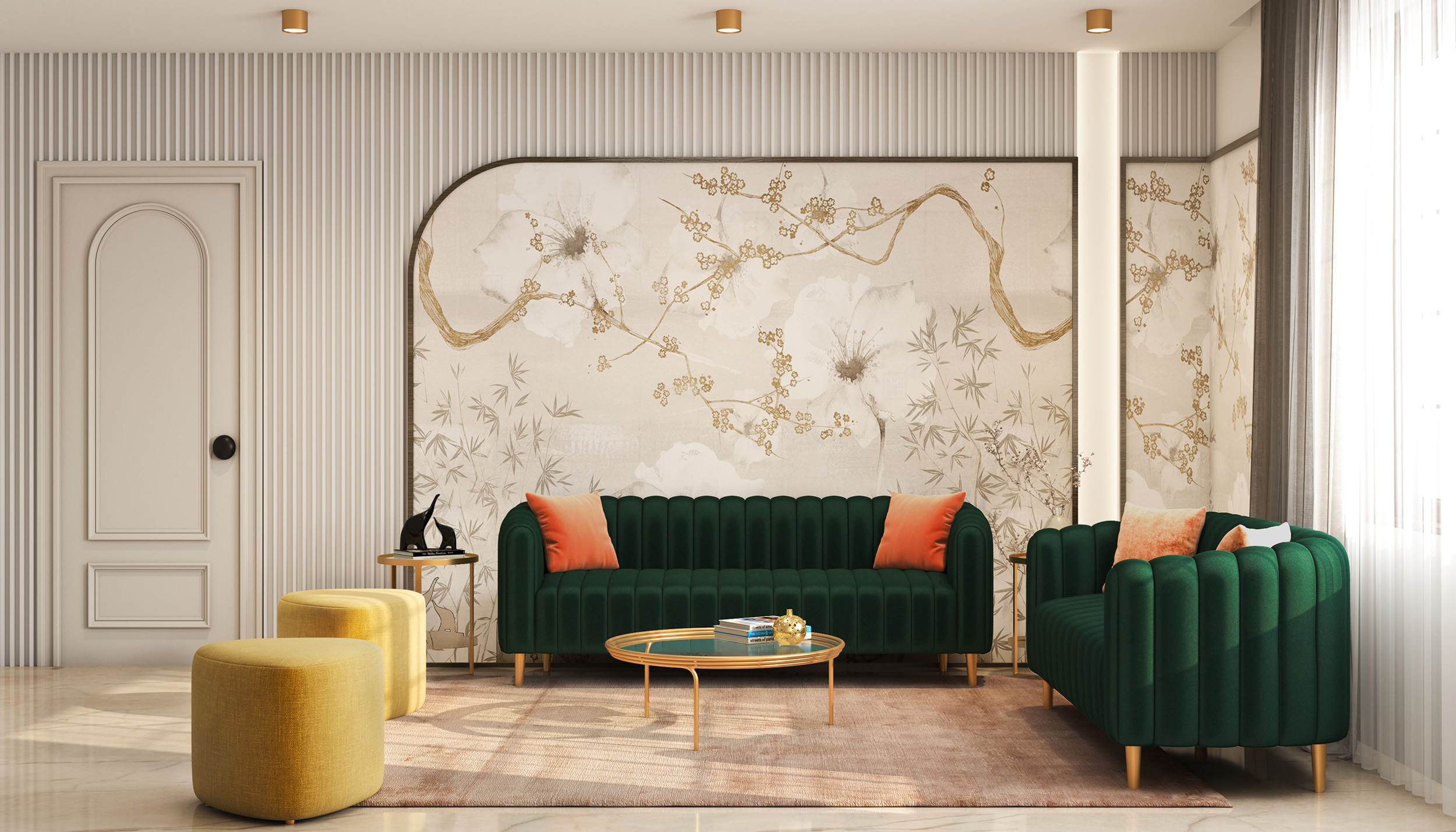 Beige and Off White Contemporary Wall Design with Vertical Fluted ...
