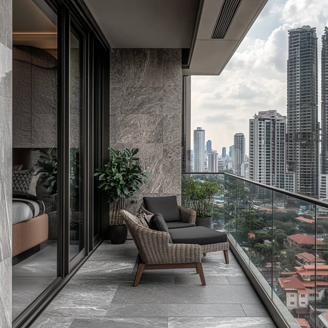 Balcony Design Featuring Rustic Stone Cladding for Timeless Appeal ...