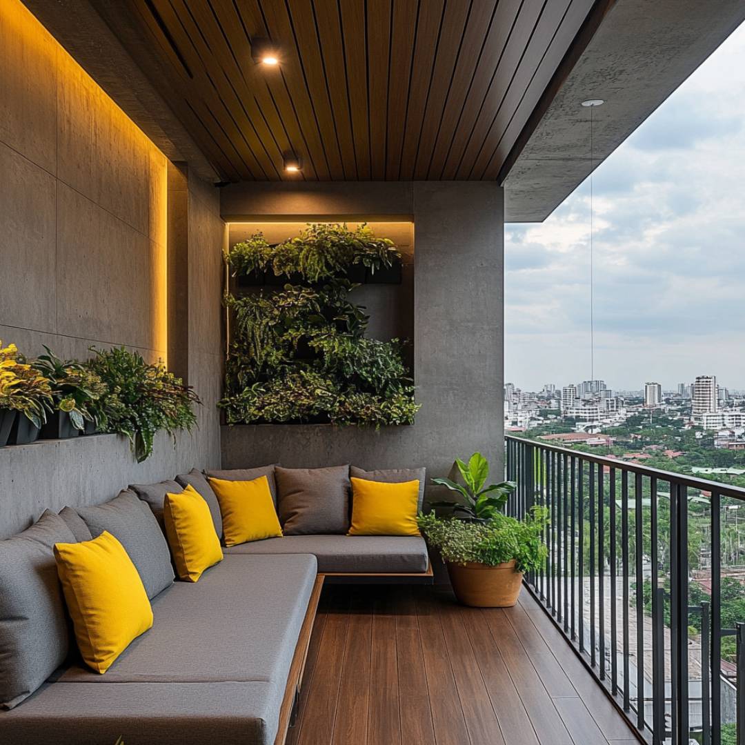 Balcony Design with Rustic Concrete Textured Wall Finish for Elegant ...