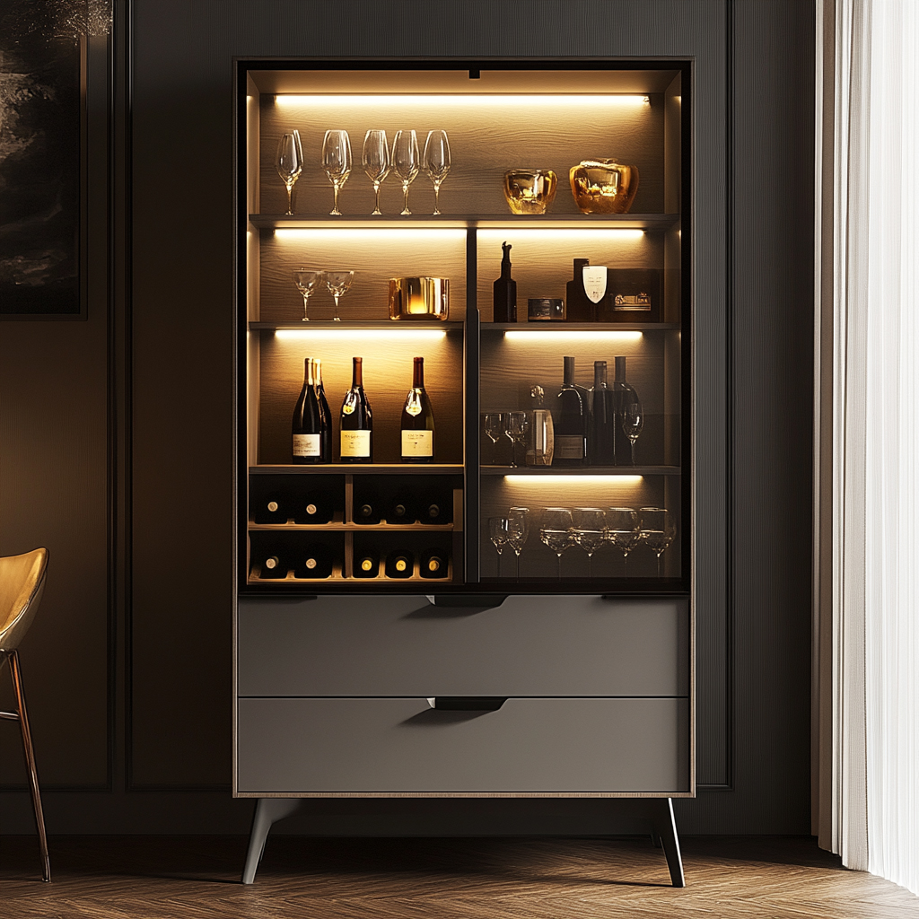 Home Bar Design with Modern LED Shelves and Concealed Storage for ...