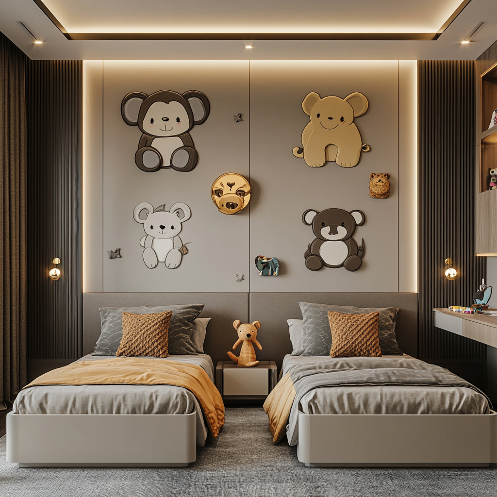 Space-Saving Design with Built-In Shelves, Twin Beds with Floating Desk ...