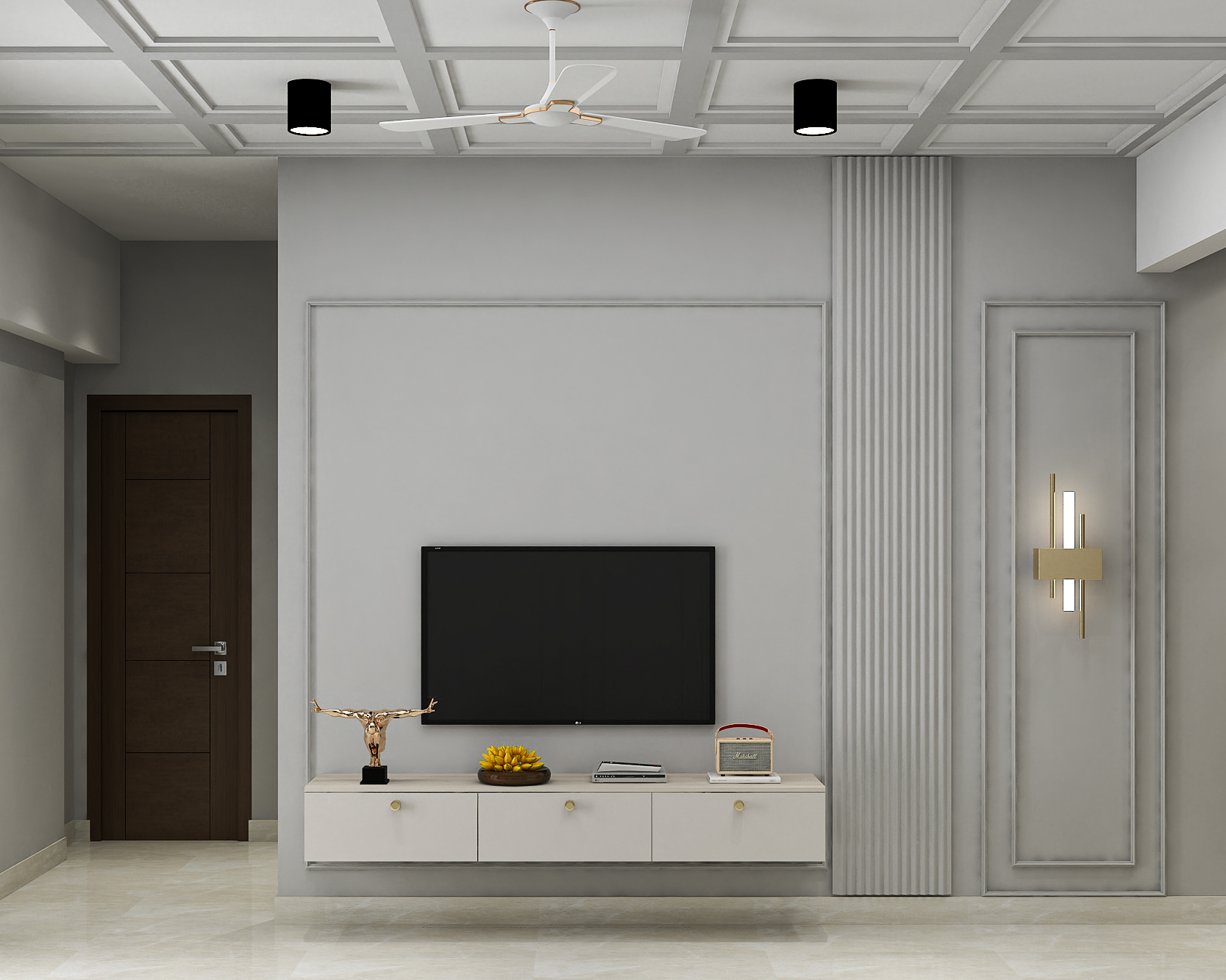 Wall-Mounted White and Accia Minimal TV Unit Design with Floating ...