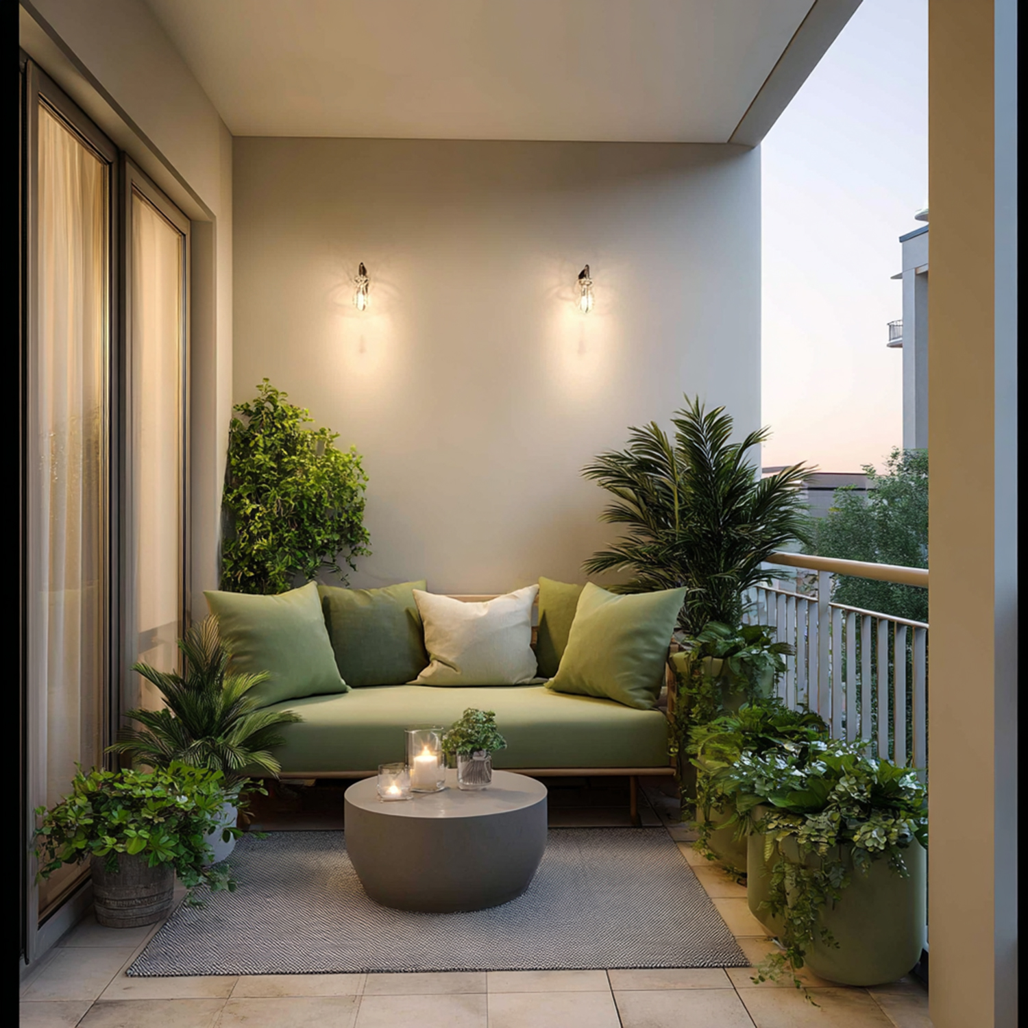 Modern Balcony Design With Neutral Walls and Two Seater Sofa Seating ...