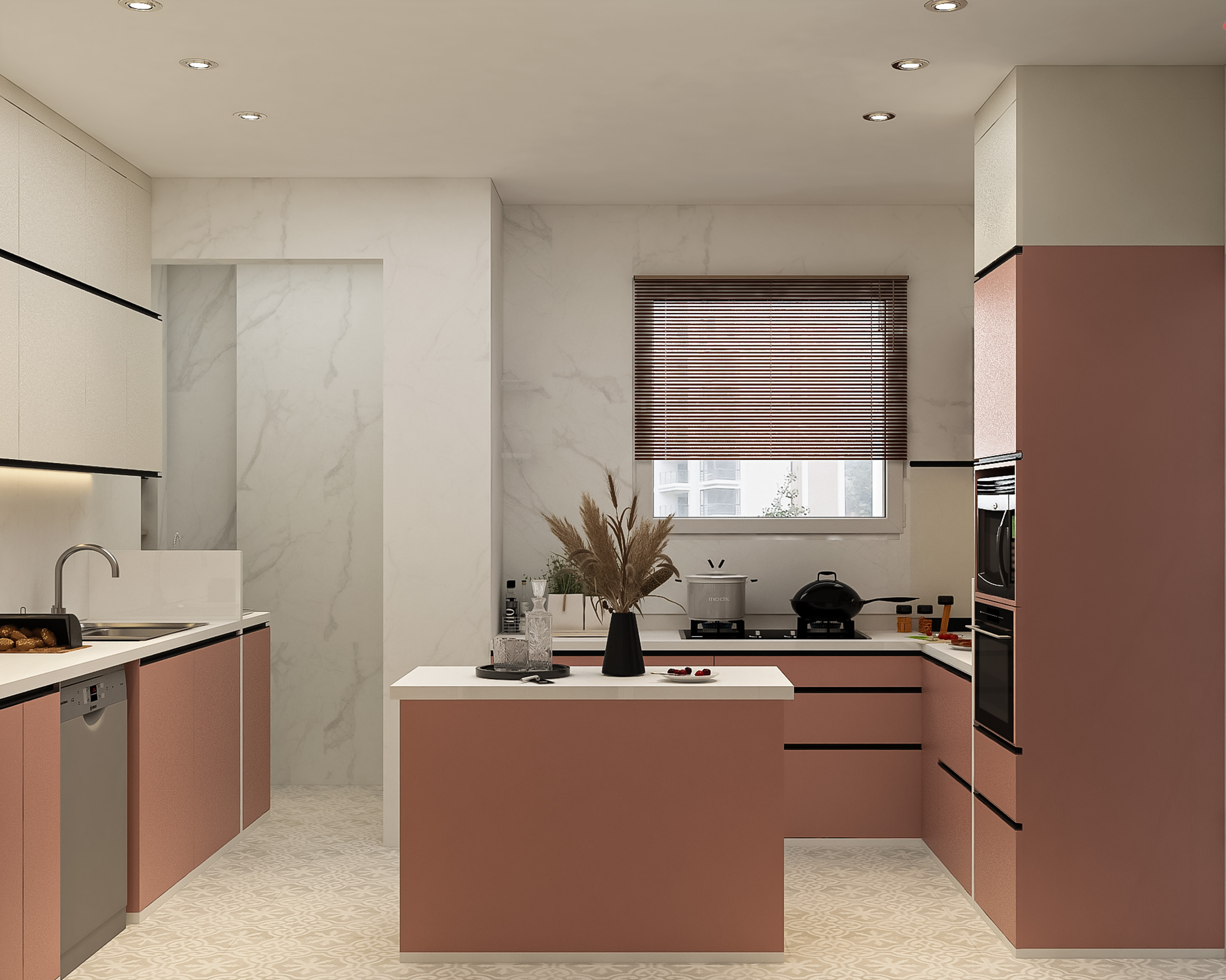 Contemporary Island Kitchen Design with Quartz Countertop and Poppy and ...