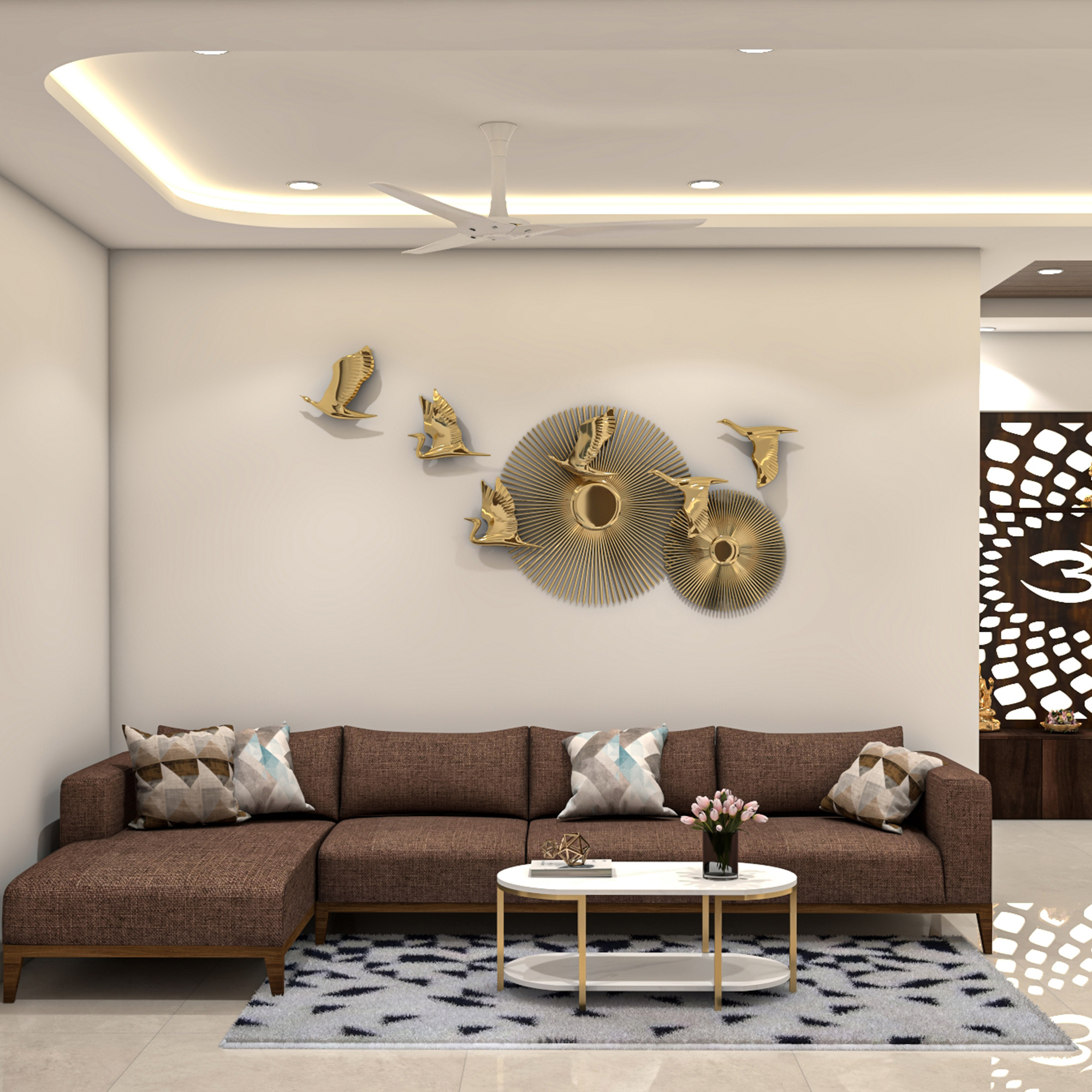 Living Room Design with Contemporary Brown Sectional Sofa and Two ...