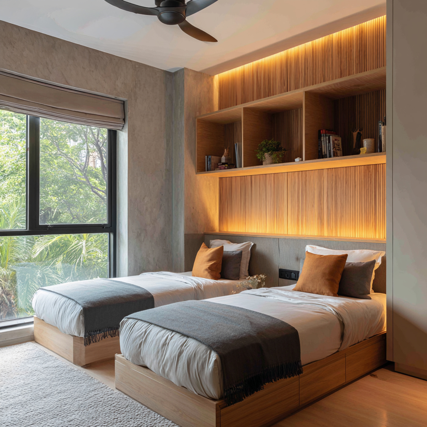 Space Saving Bedroom Design with Under Bed Storage and Headboard ...