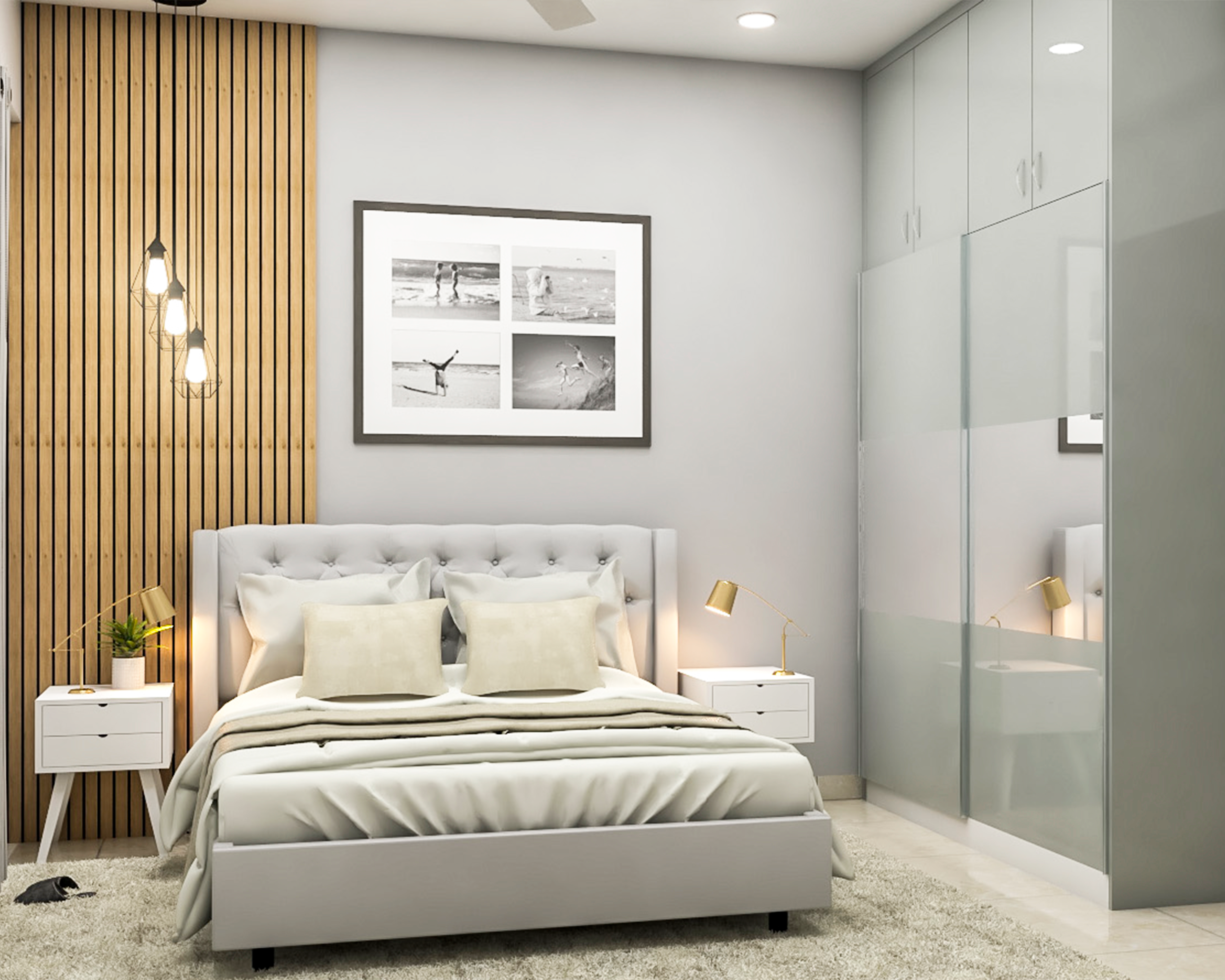 Grey Master Bedroom Design With Sliding Door Wardrobe | Livspace