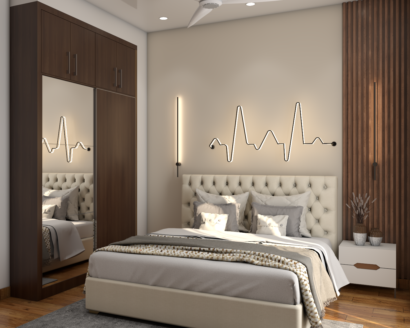 Modern Master Bedroom Design With Wooden Panels | Livspace