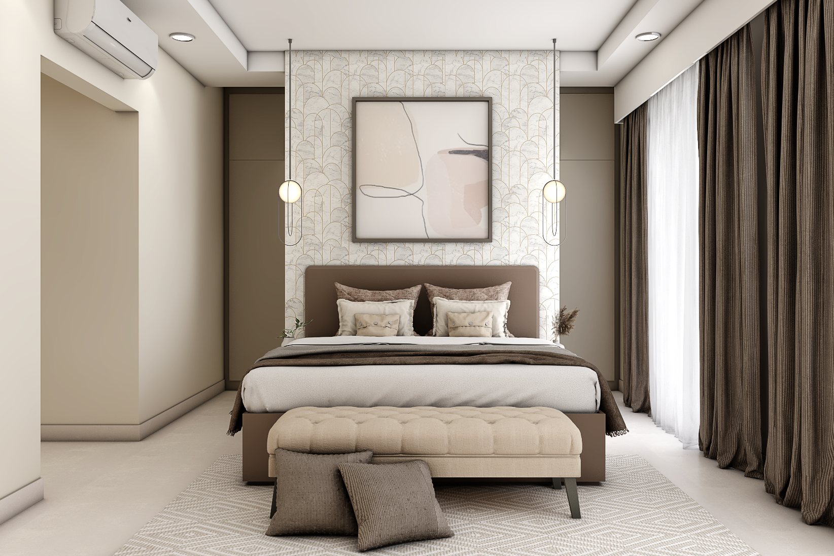 Spacious Contemporary Master Bedroom Design With White Interiors | Livspace