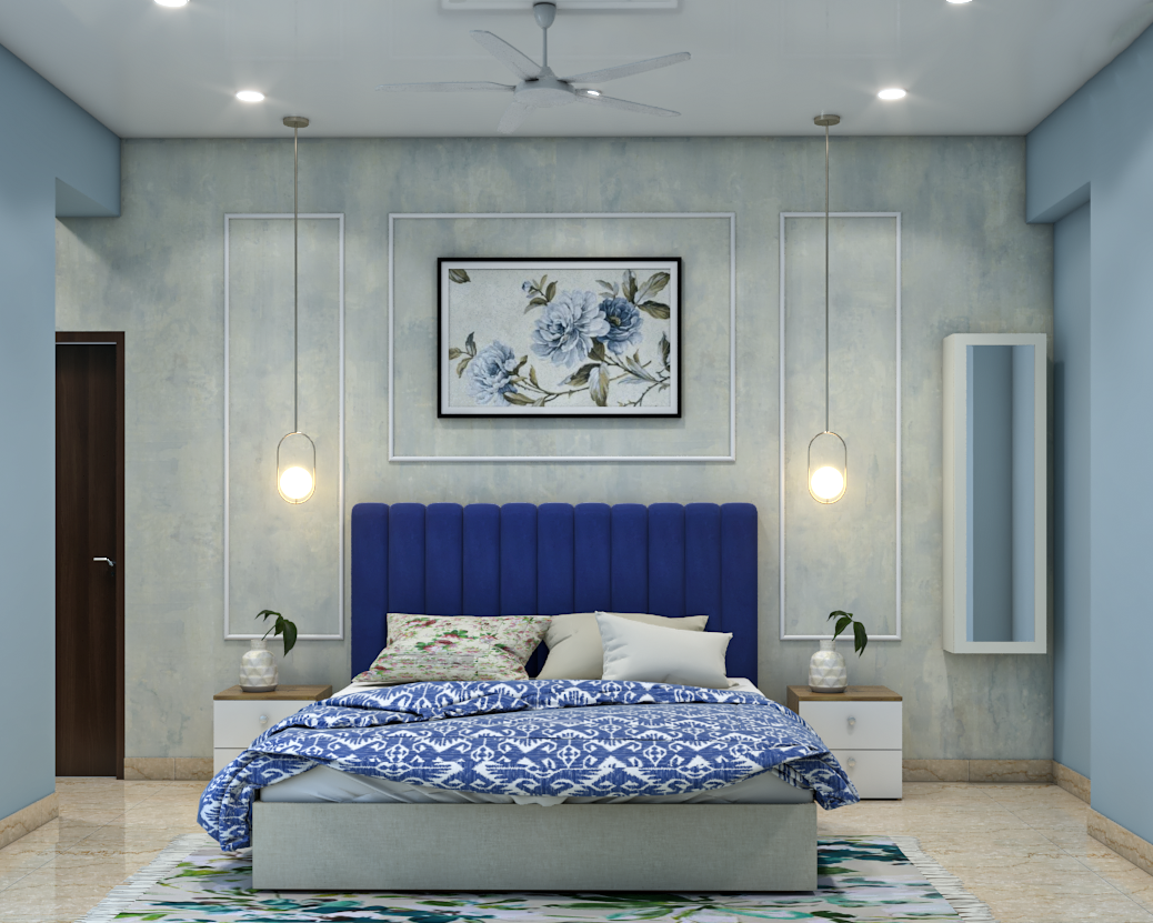 Blue Themed Contemporary Master Bedroom Design Ideas | Livspace