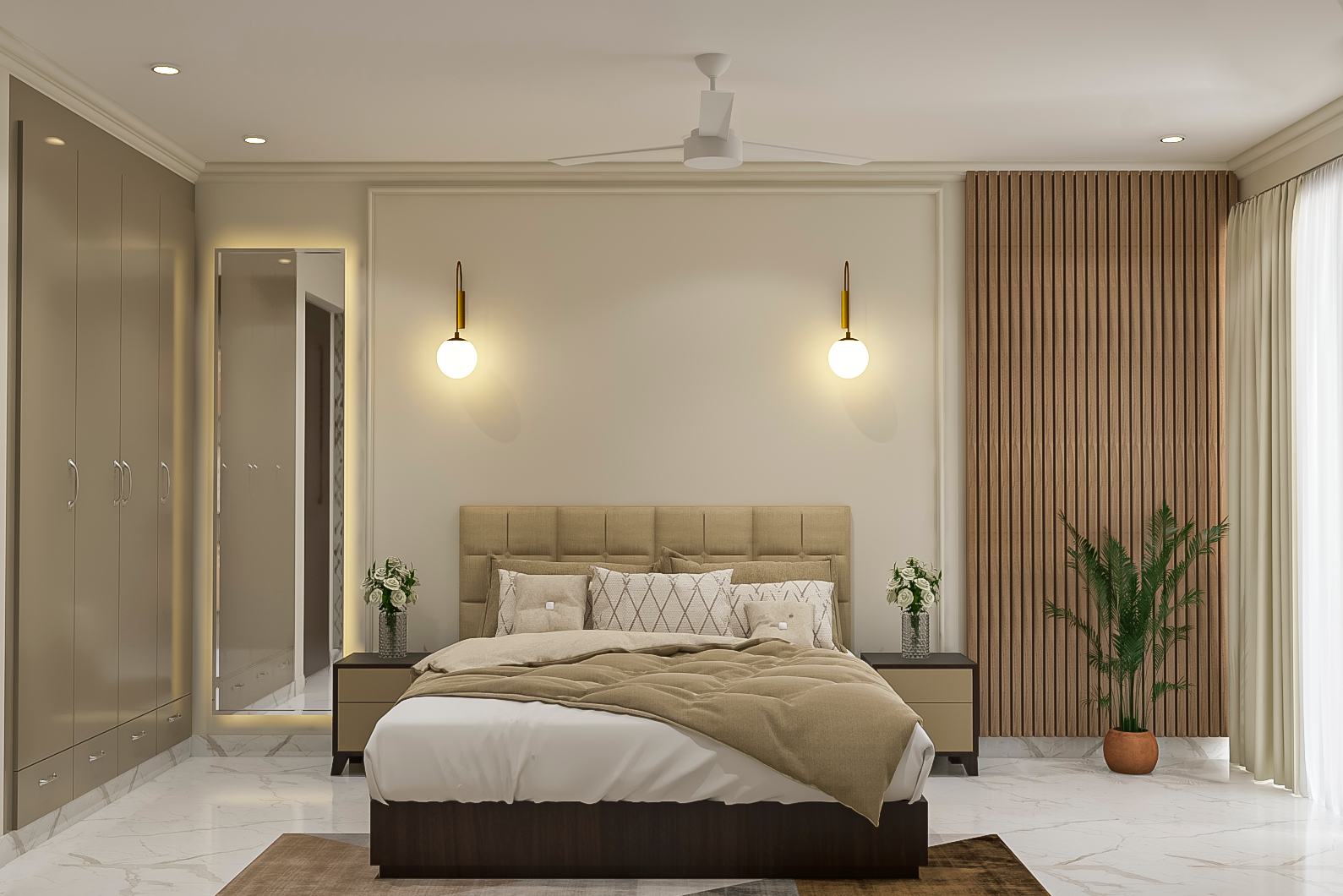 Spacious Master Bedroom Design Idea With Vertical Panels | Livspace