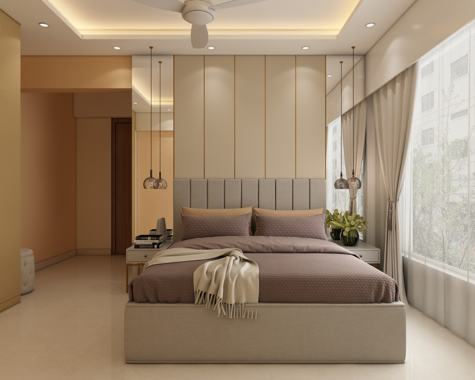 Spacious Bedroom Design With Mirrored Panels | Livspace