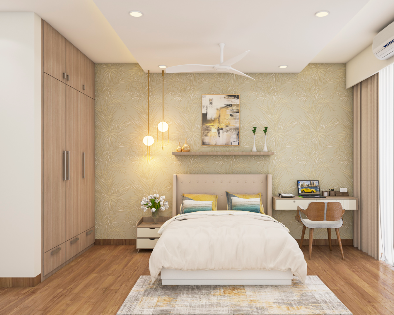 Wooden Finish Wardrobe In A Modern Master Bedroom Design | Livspace