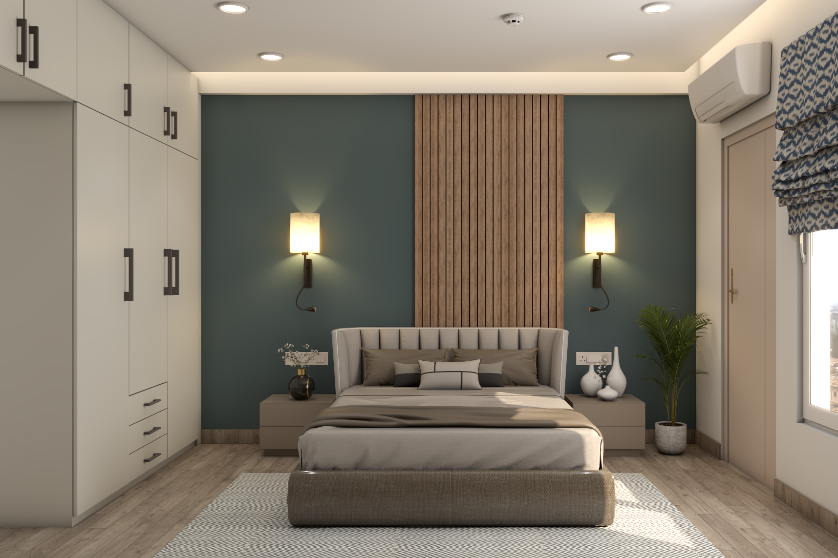 Grey Themed Modern Spacious Master Bedroom Design | Livspace